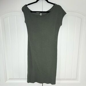 Monrow Olive Green Cap Sleeve Midi Dress Casual Fall Chic Size XS